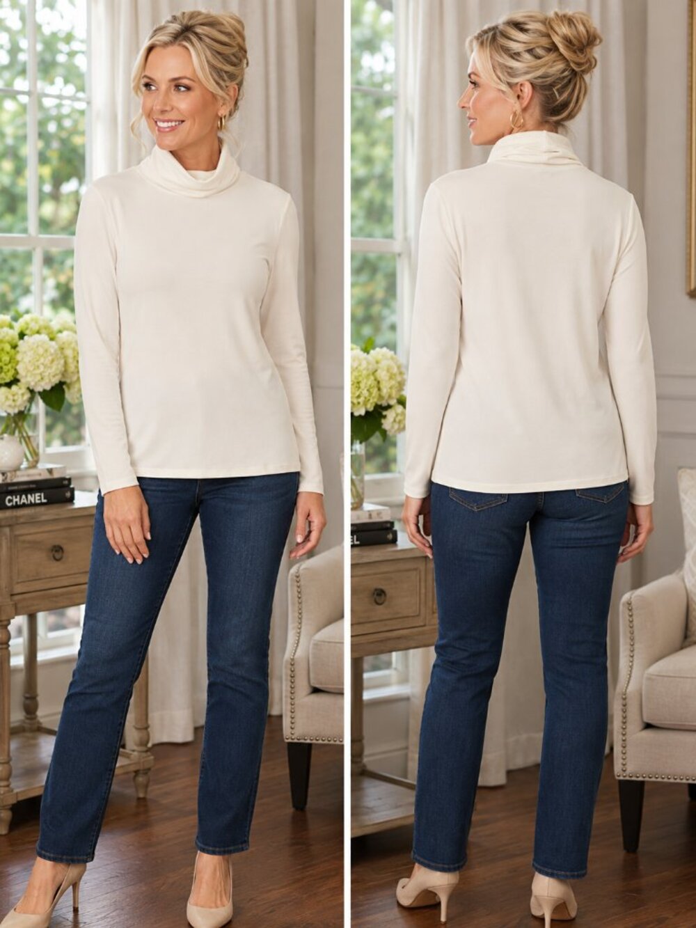 🤍 Belle by Kim Gravel Cream Turtleneck Top – Size S